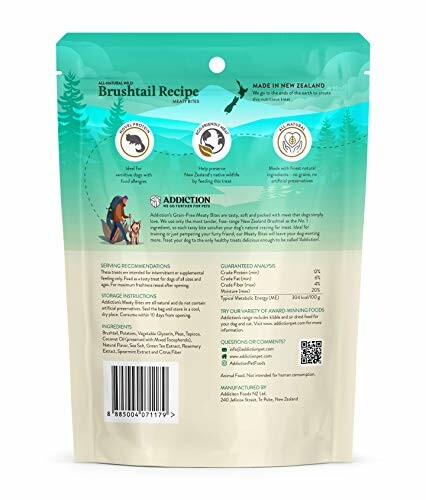 Back of Addiction pet food bag with product details and benefits.