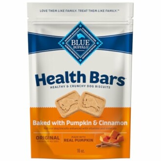 Blue Buffalo Health Bars dog treats, baked with pumpkin and cinnamon.