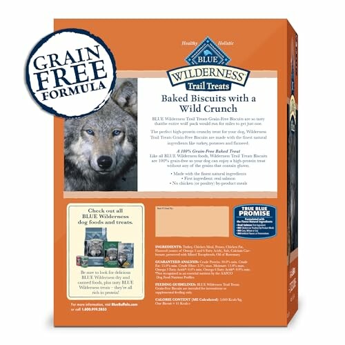 Blue Wilderness grain-free baked dog biscuits package.