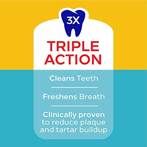 Toothpaste benefits: cleans teeth, freshens breath, reduces plaque and tartar buildup.